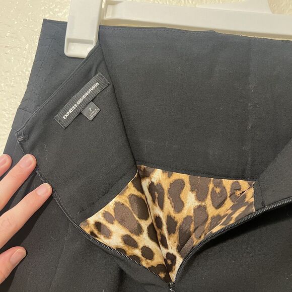 Express Design Studio Black Pencil Skirt Hook & Eye Lined Leopard Print Size 2 - Picture 3 of 4